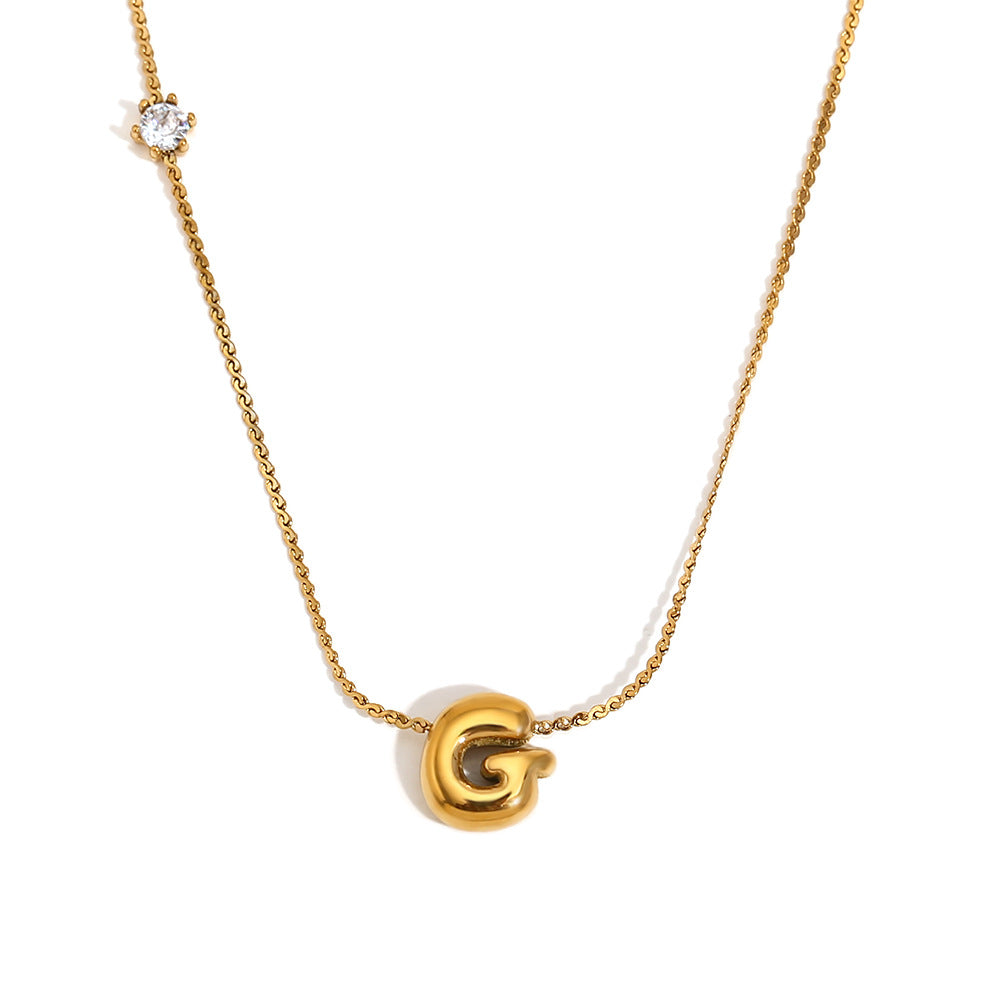 Wholesale stainless steel 18K gold plated letter single-sided zircon S chain necklace